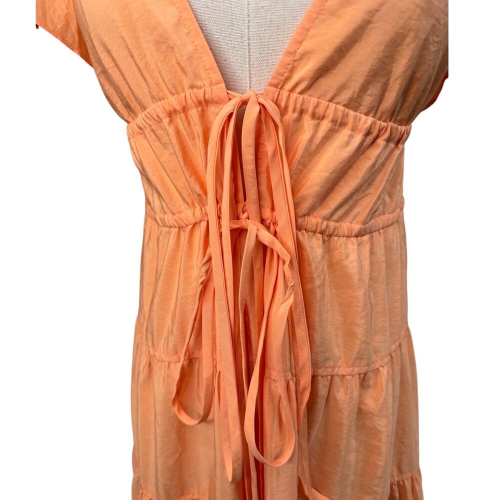 ALC Luca maxi dress nectar orange tiered v-neck flutter sleeves size 0 - Picture 8 of 12